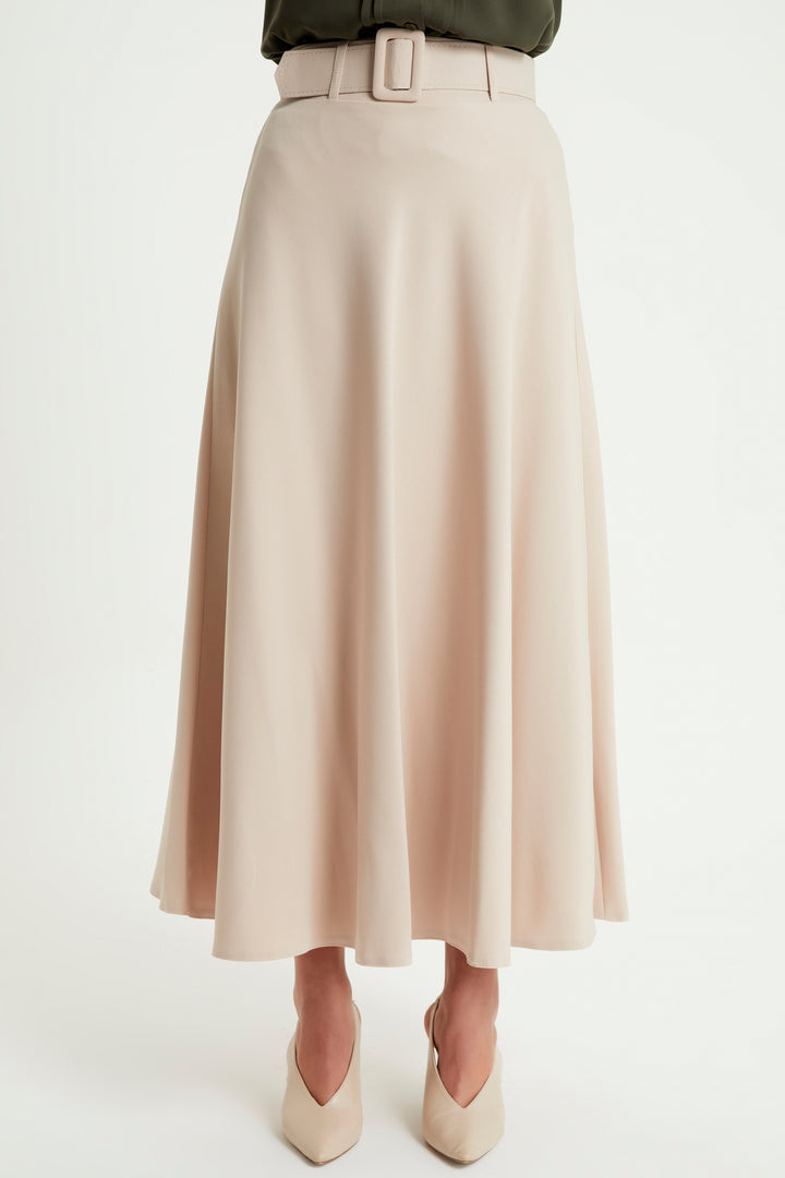 ZRF Women Belted Flared Skirt - Beige - Guiseley