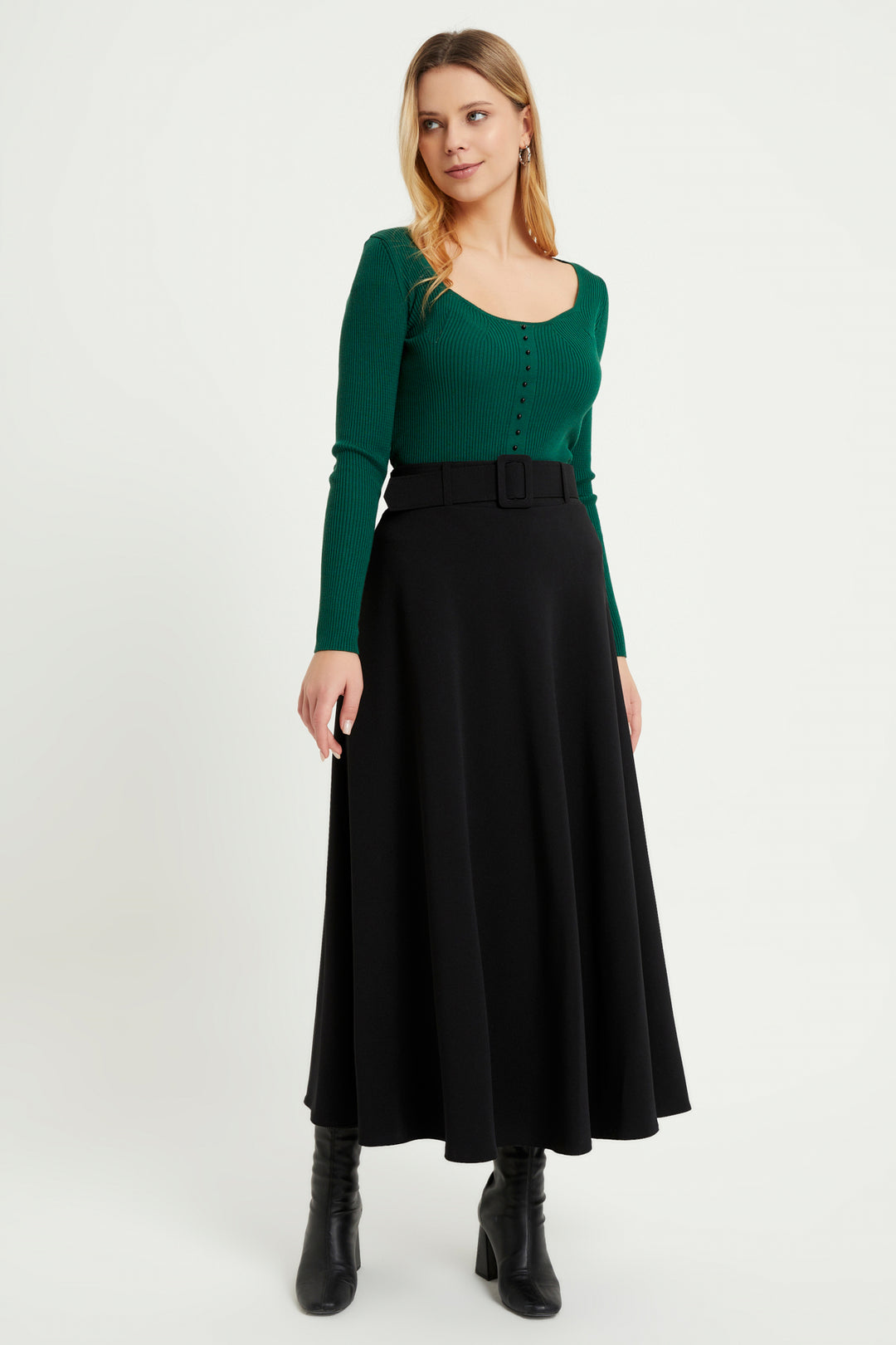 ZRF Women Belted Flared Skirt - Black - Park Ridge
