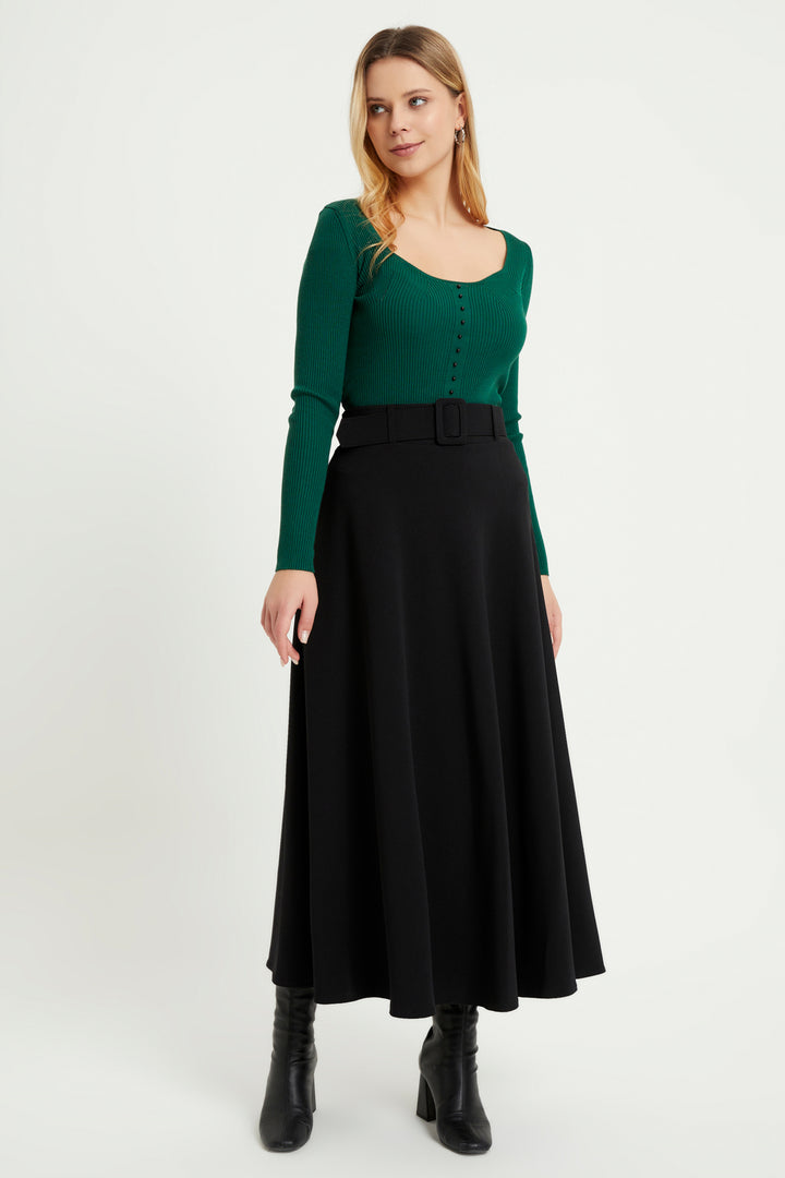 ZRF Women Belted Flared Skirt - Black - Park Ridge