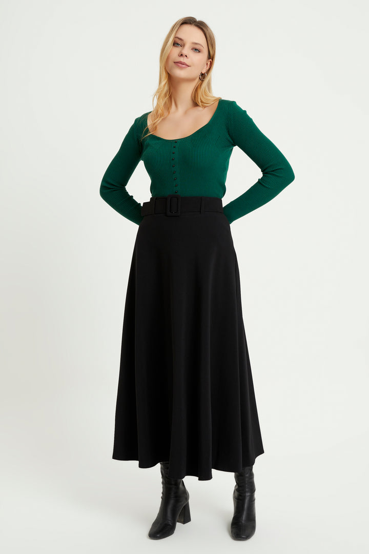 ZRF Women Belted Flared Skirt - Black - Park Ridge