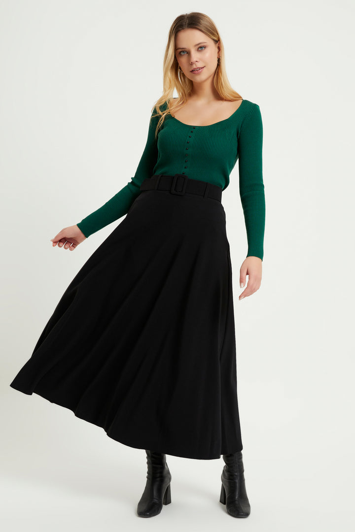 ZRF Women Belted Flared Skirt - Black - Park Ridge