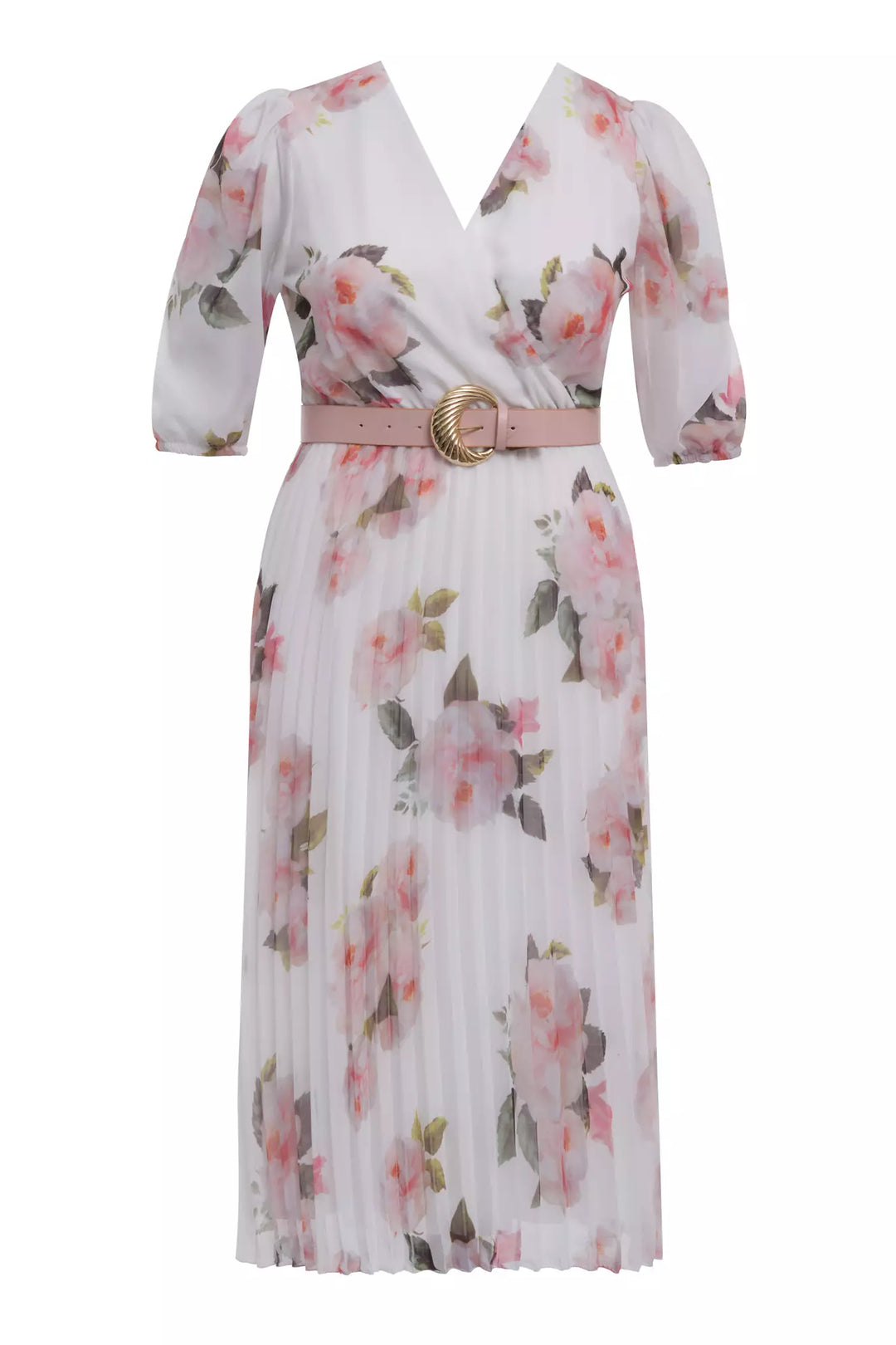 FRV Printed plus size chiffon 3/4 sleeve midi dress - Wigan