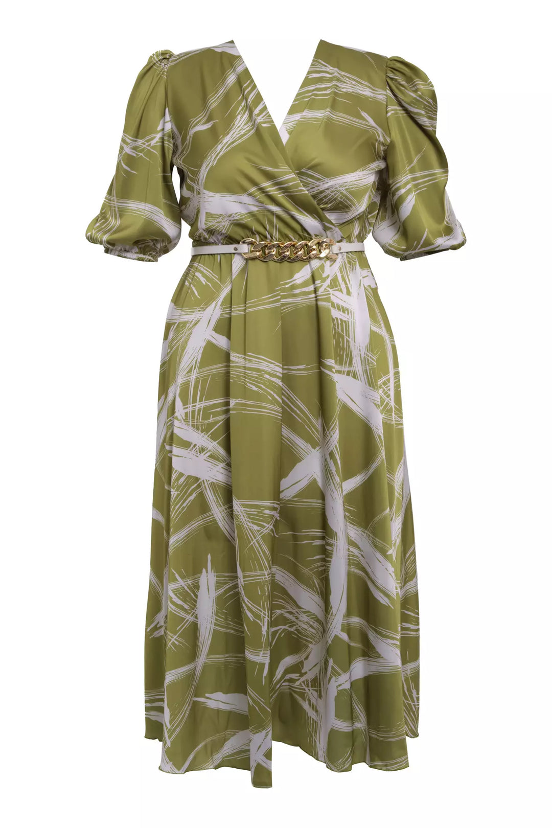 FRV Printed plus size satin short sleeve midi dress - Fountainebleau