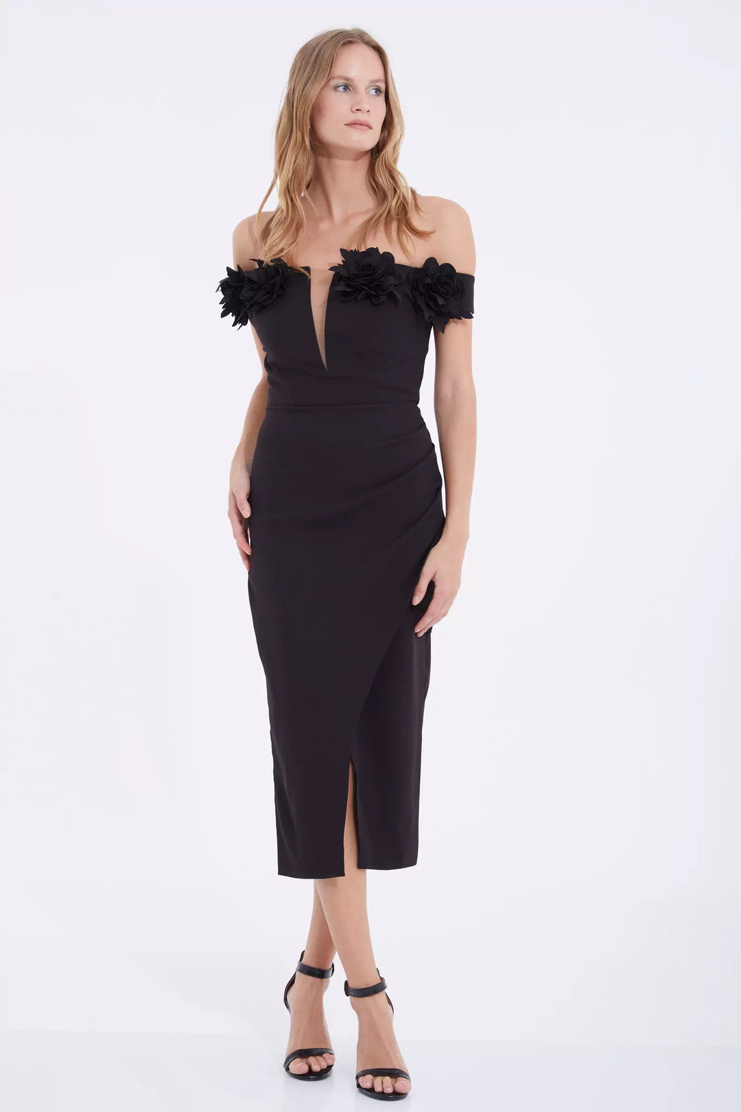 FRV Black crepe sleeveless midi dress - Bloomfield