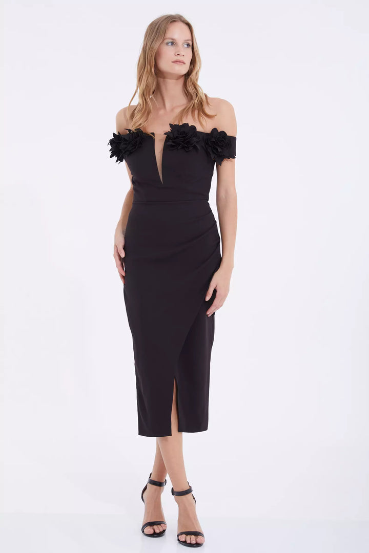 FRV Black crepe sleeveless midi dress - Bloomfield