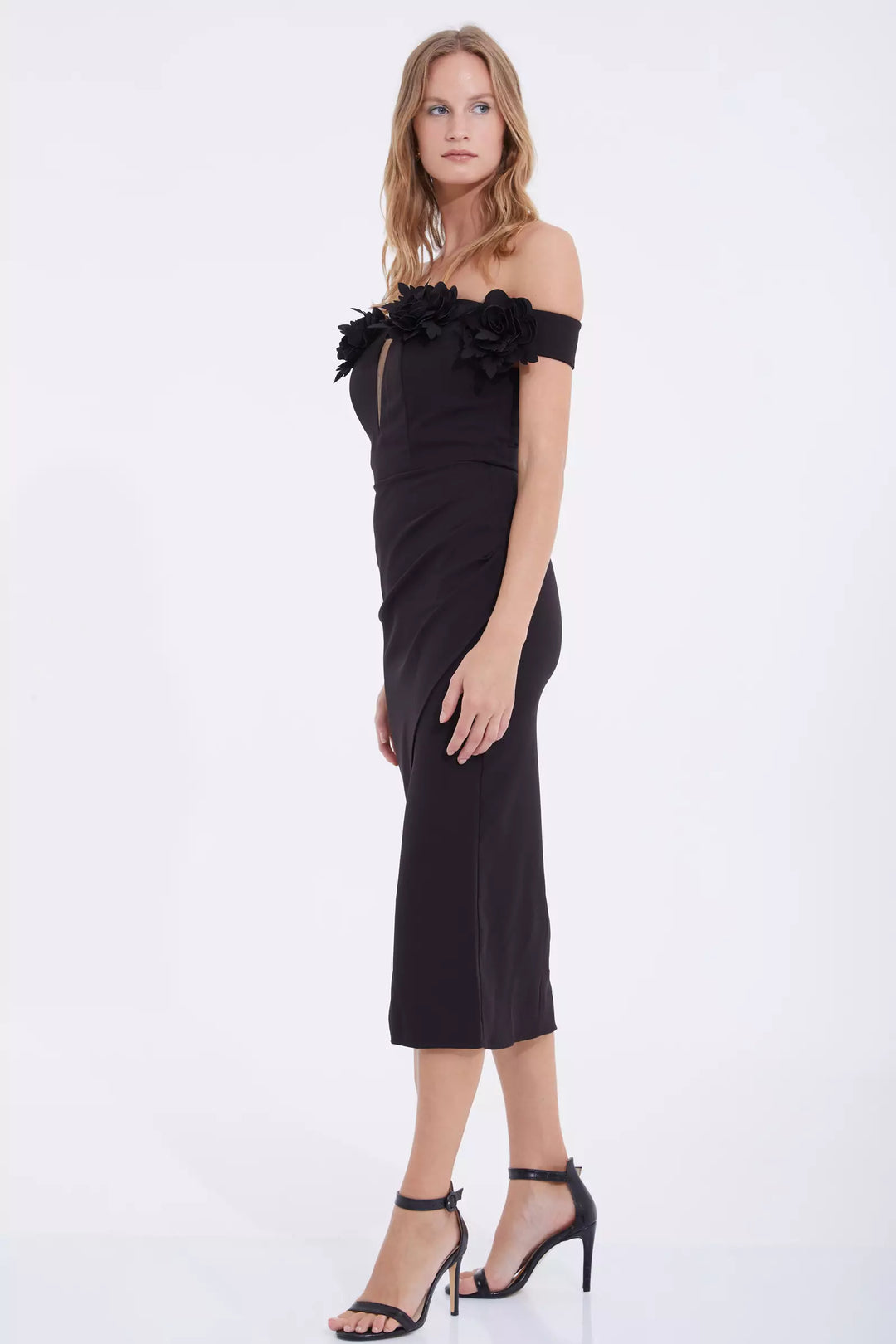 FRV Black crepe sleeveless midi dress - Bloomfield