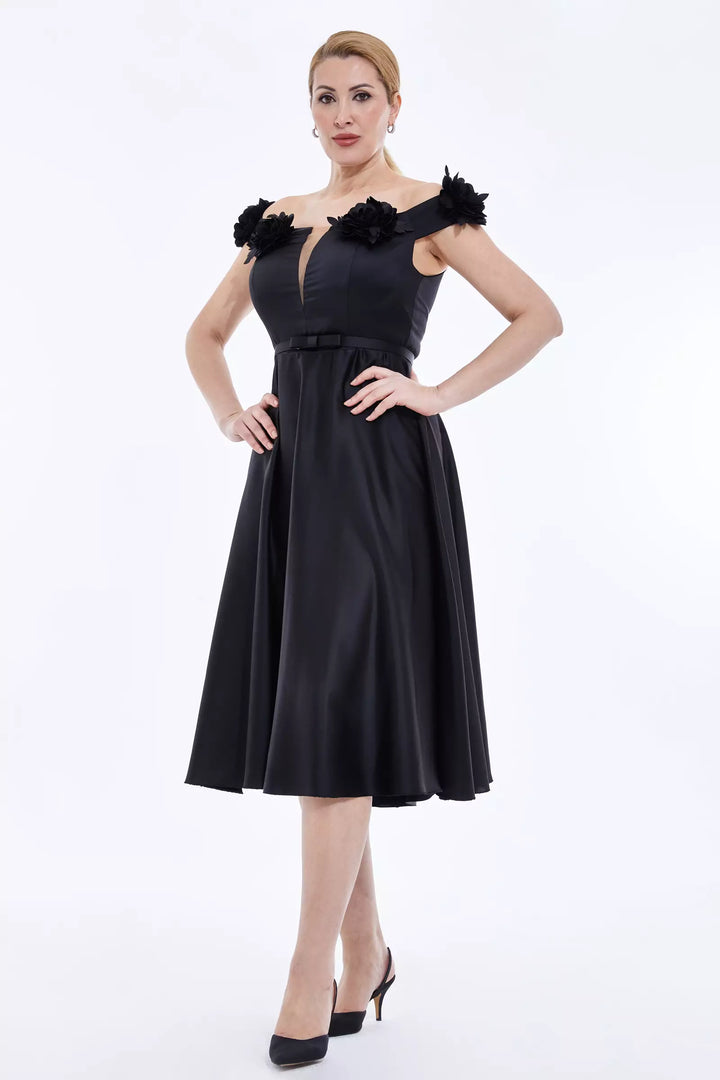 FRV Black plus size satin sleeveless midi dress - Sale