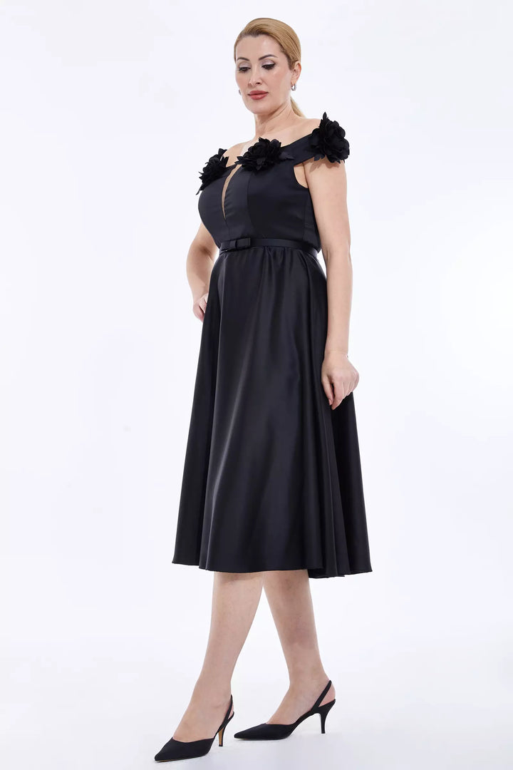 FRV Black plus size satin sleeveless midi dress - Sale