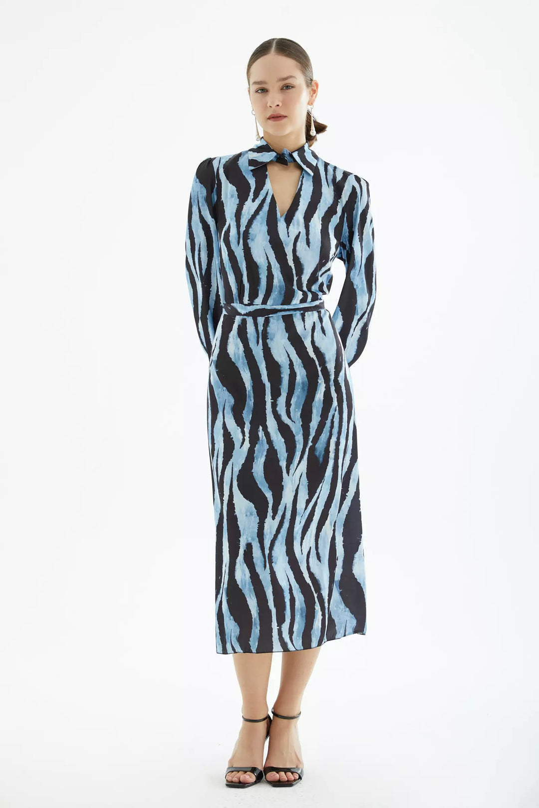 FRV Printed satin long sleeve midi dress - Knoxville