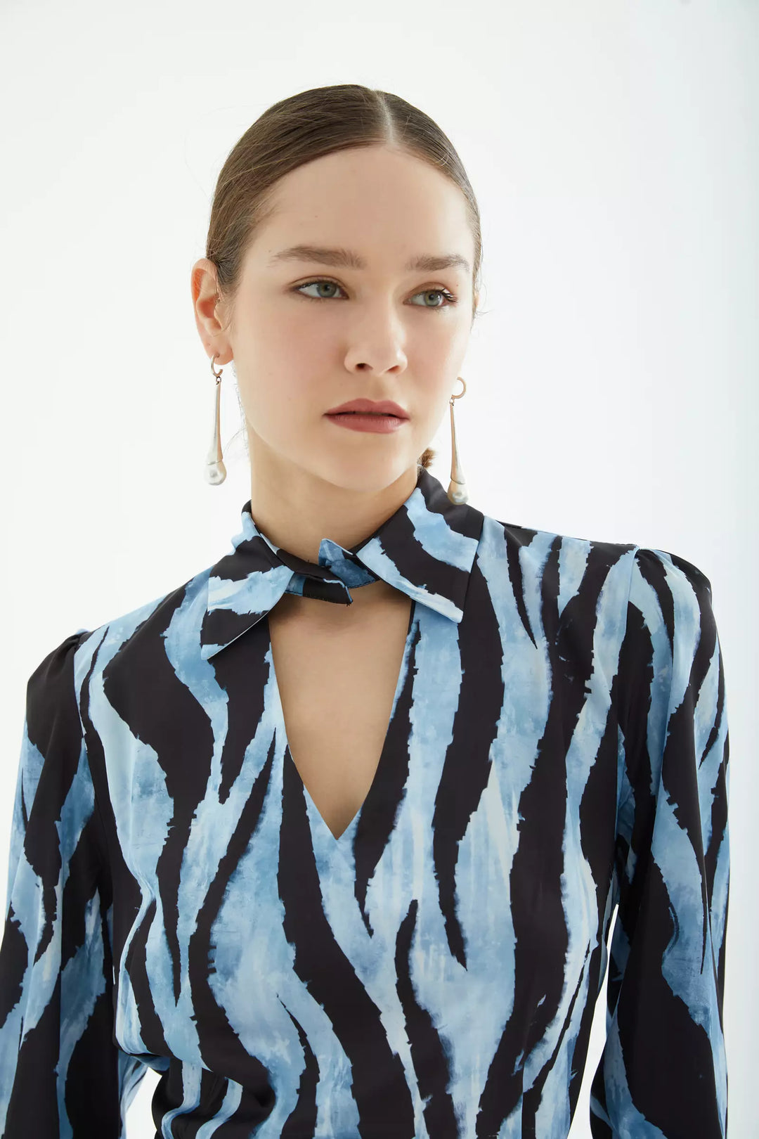 FRV Printed satin long sleeve midi dress - Knoxville