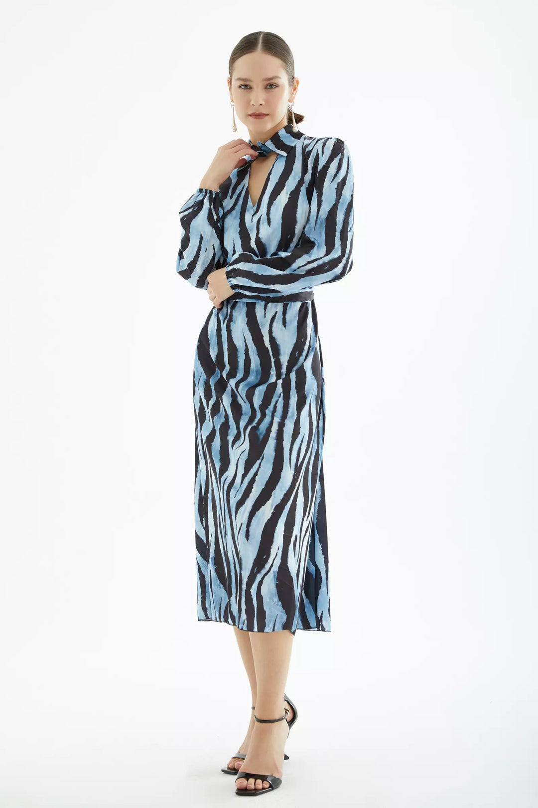 FRV Printed satin long sleeve midi dress - Knoxville