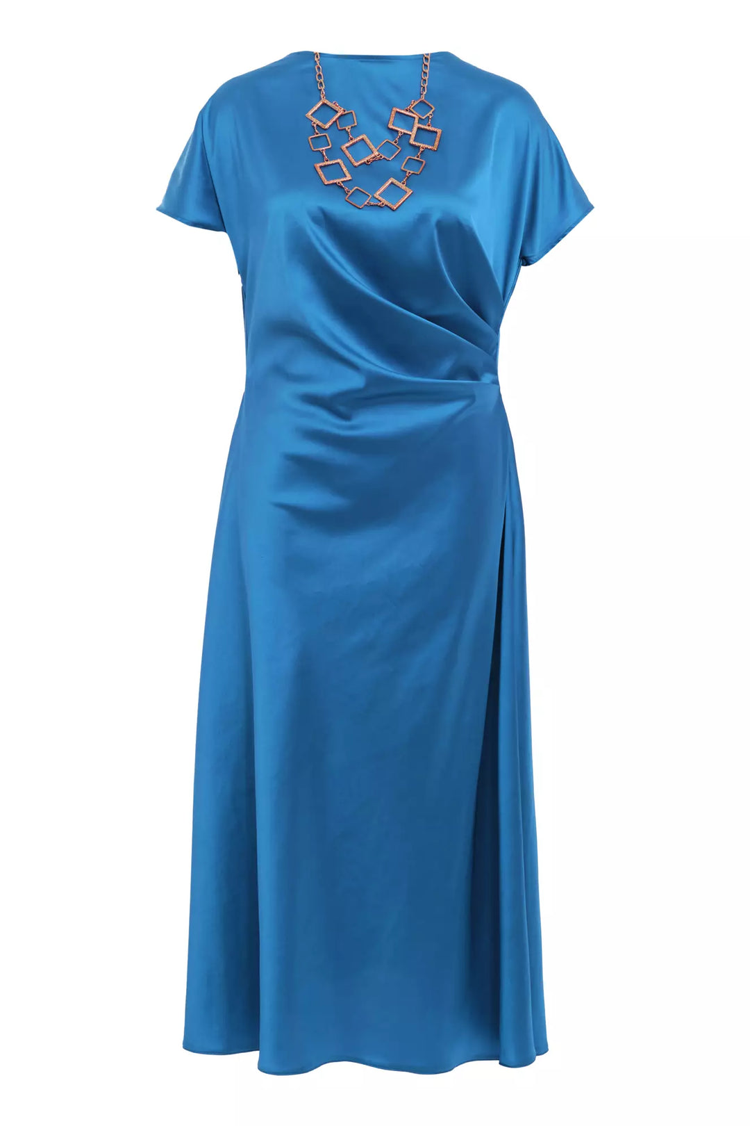 FRV Blue plus size satin short sleeve midi dress - Acatlán de Pérez Figueroa