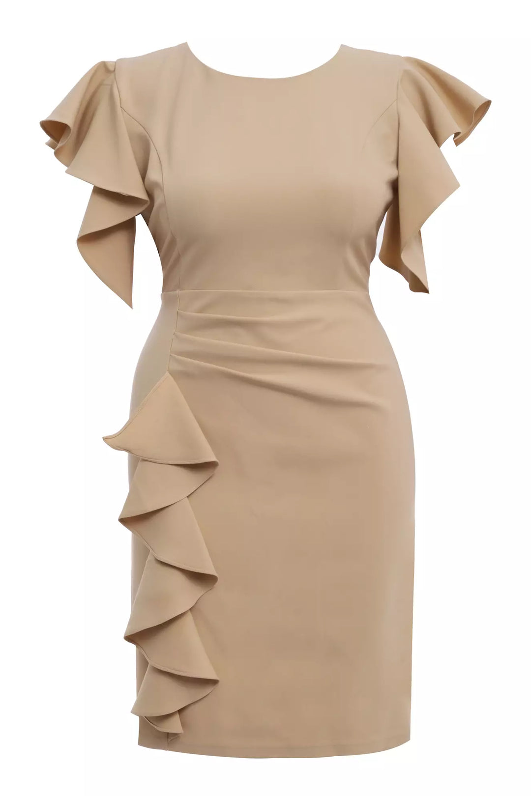 FRV Beige plus size crepe short sleeve mini dress - Boston