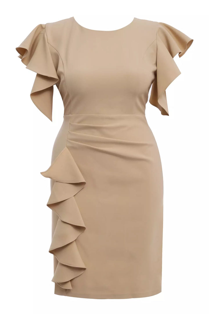 FRV Beige plus size crepe short sleeve mini dress - Boston