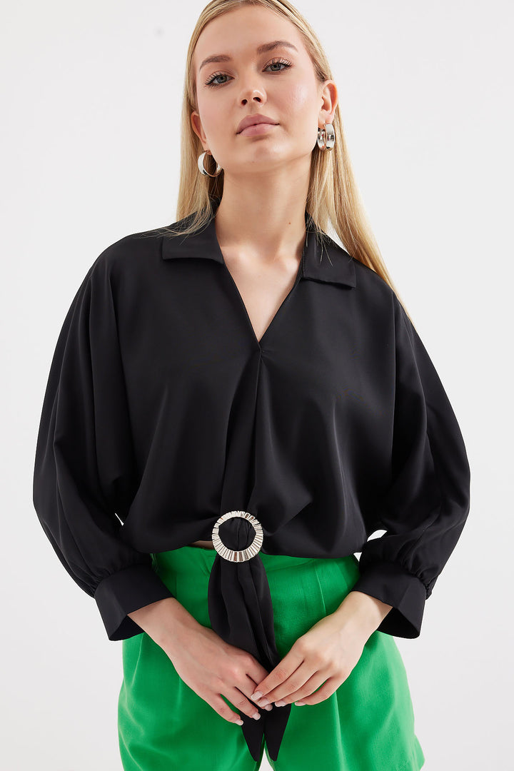 BGD Women Oversized Draped Blouse - Black - Avondale