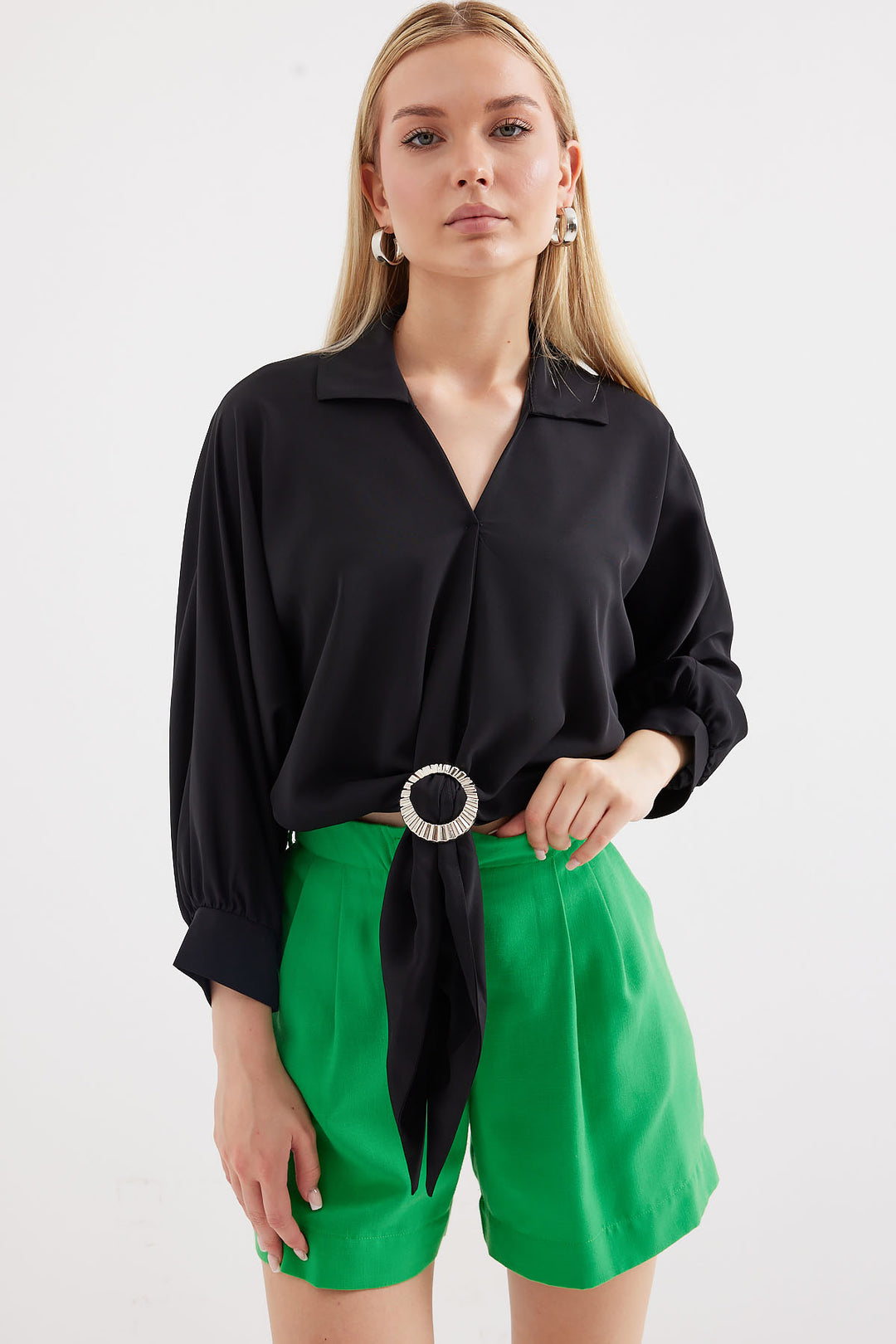 BGD Women Oversized Draped Blouse - Black - Avondale