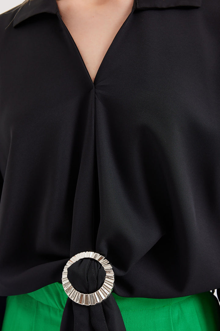 BGD Women Oversized Draped Blouse - Black - Avondale