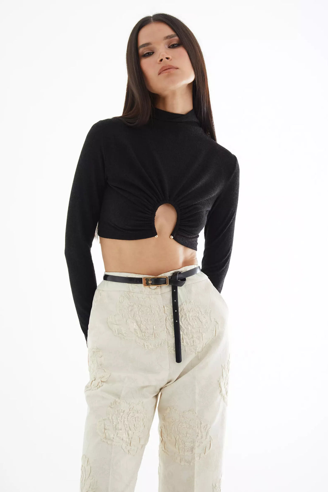 FRV Black triko long sleeve mini blouse - Meridian