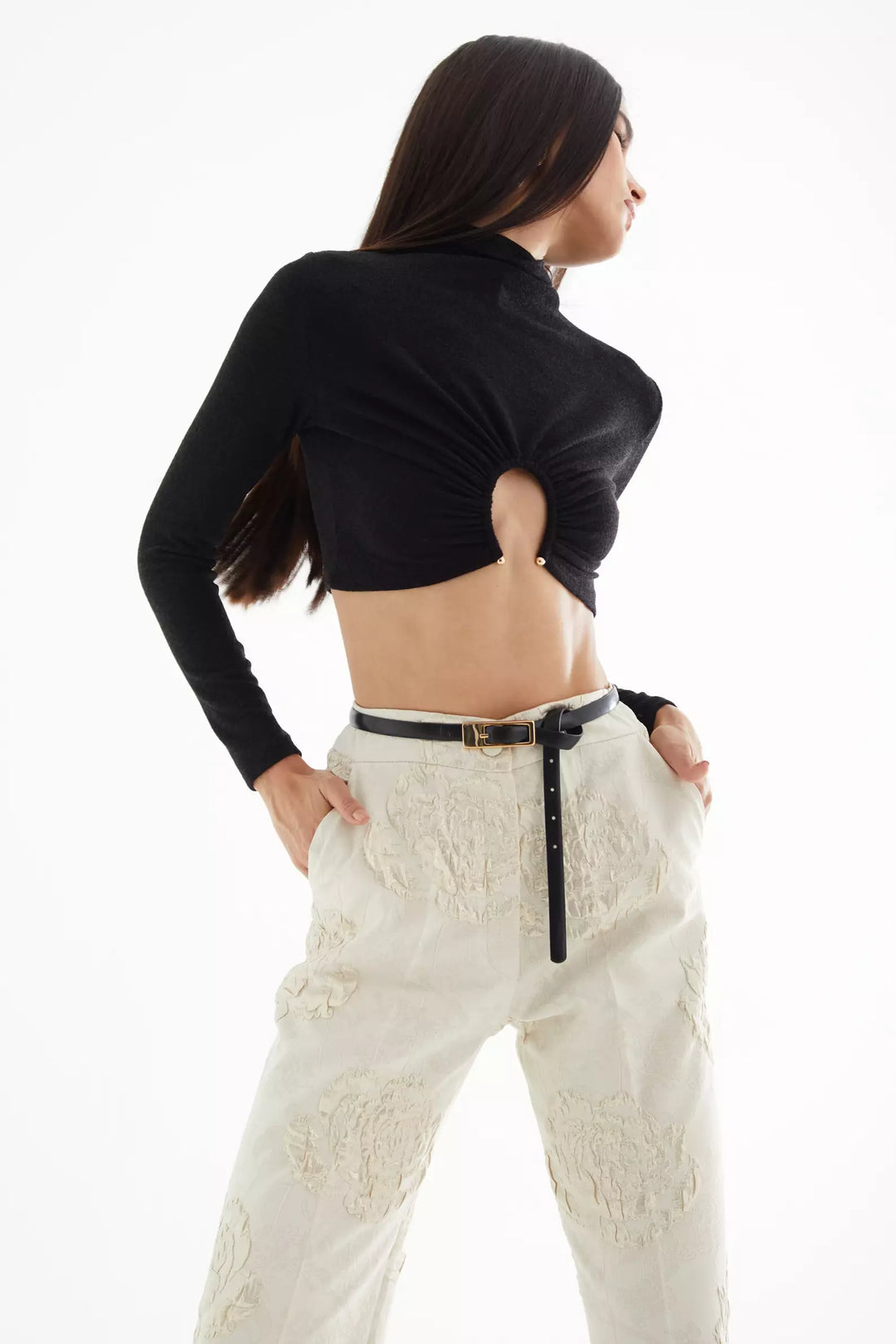 FRV Black triko long sleeve mini blouse - Meridian