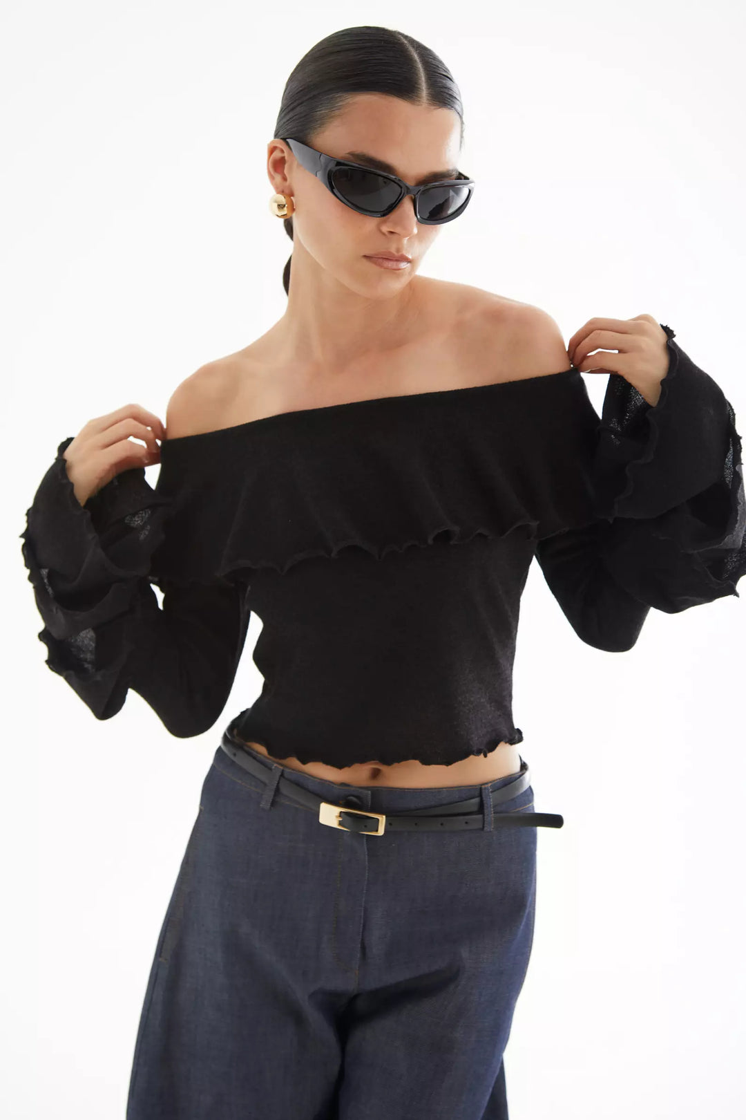 FRV Black triko long sleeve blouse - West Sacramento