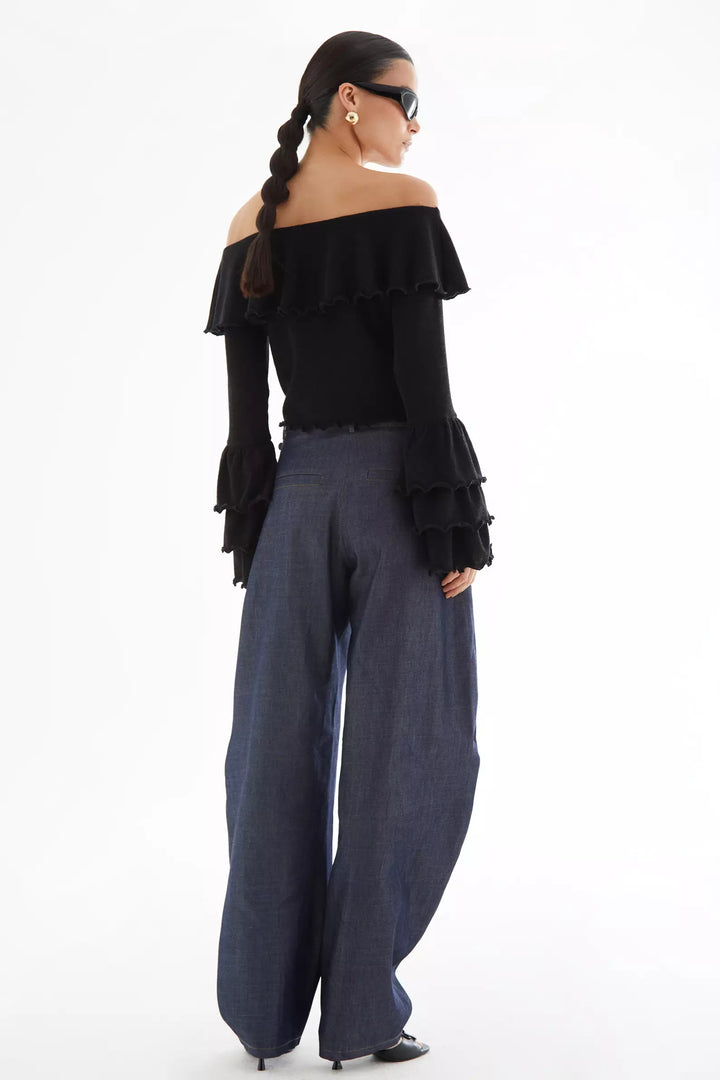 FRV Black triko long sleeve blouse - West Sacramento