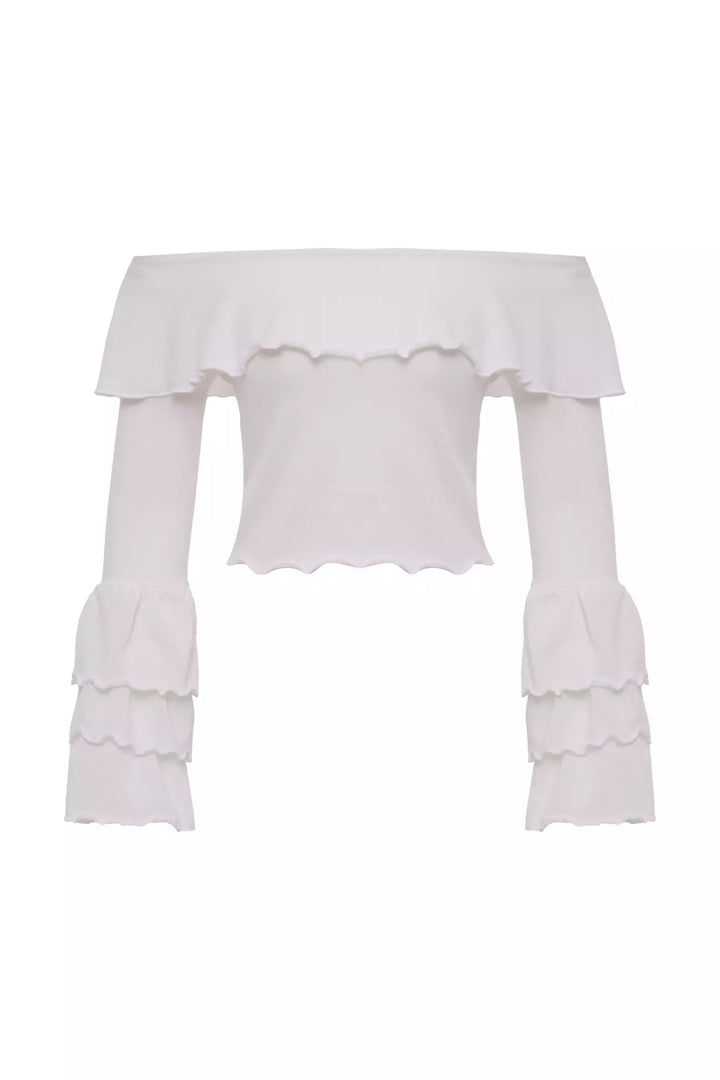 FRV White triko long sleeve blouse - Merthyr Tudful