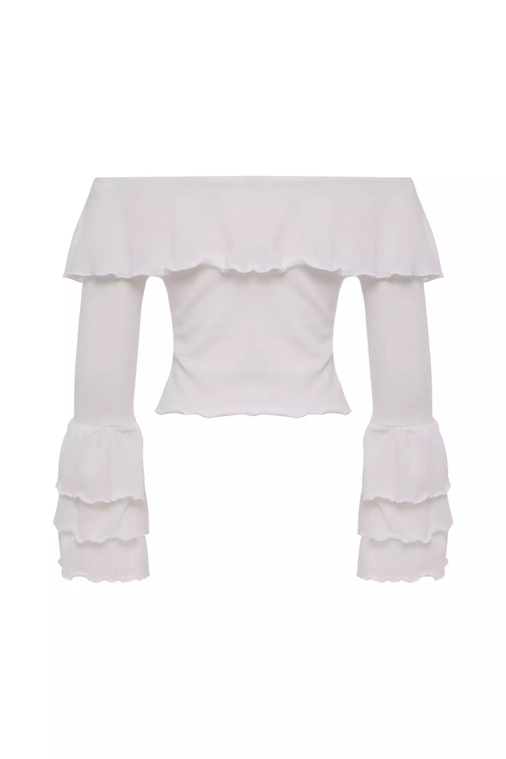 FRV White triko long sleeve blouse - Merthyr Tudful
