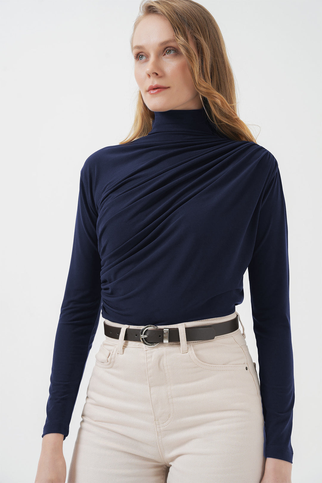 BGD Women Ruffle Detailed Sandy Blouse - Navy - Rotorua