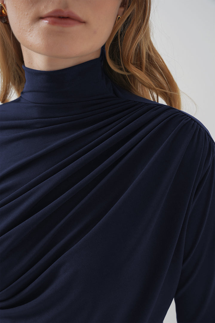 BGD Women Ruffle Detailed Sandy Blouse - Navy - Rotorua