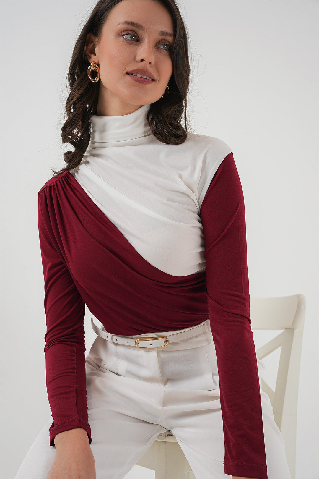 BGD Women Ruffle Detailed Sandy Blouse - Burgundy - East Providence