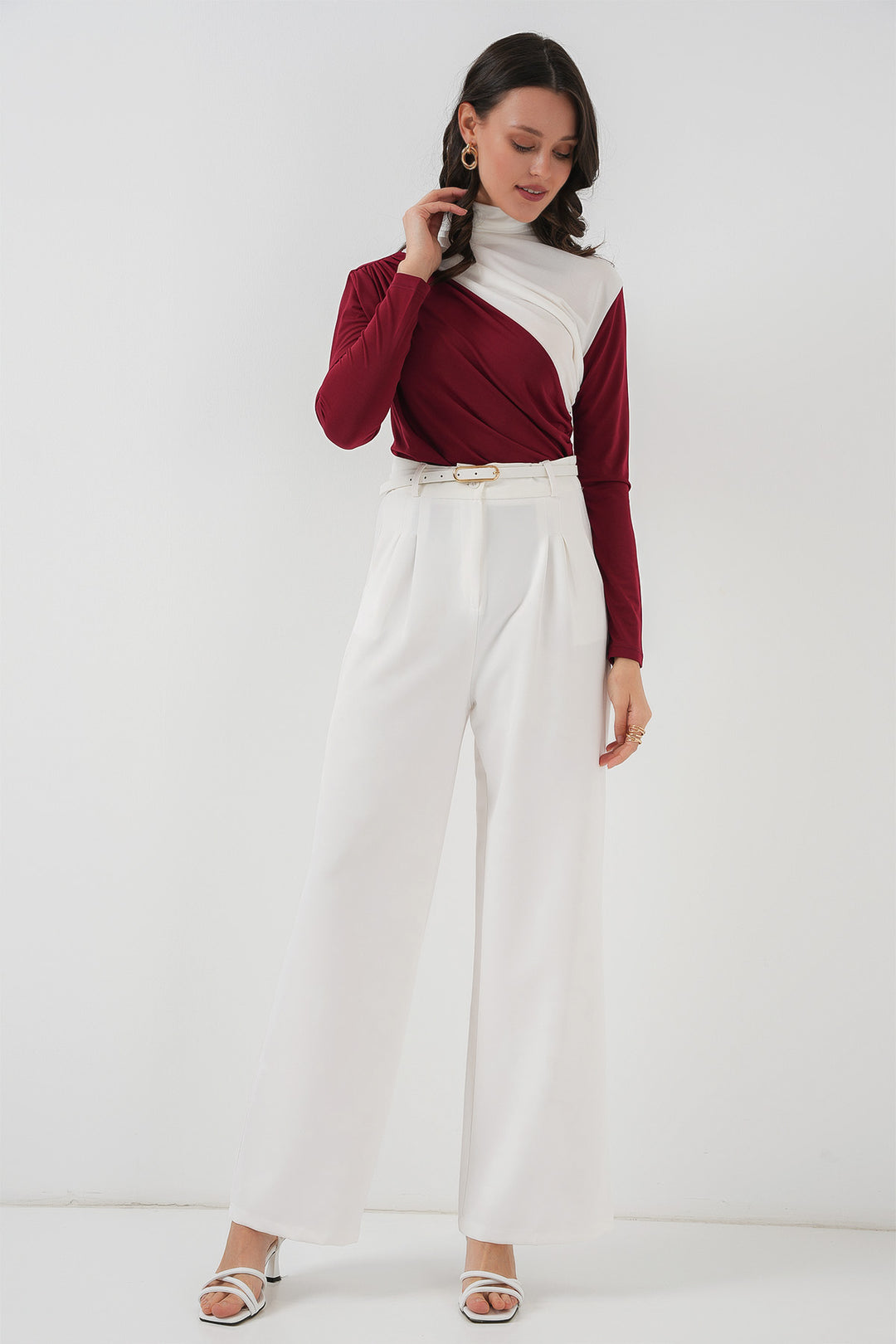 BGD Women Ruffle Detailed Sandy Blouse - Burgundy - East Providence