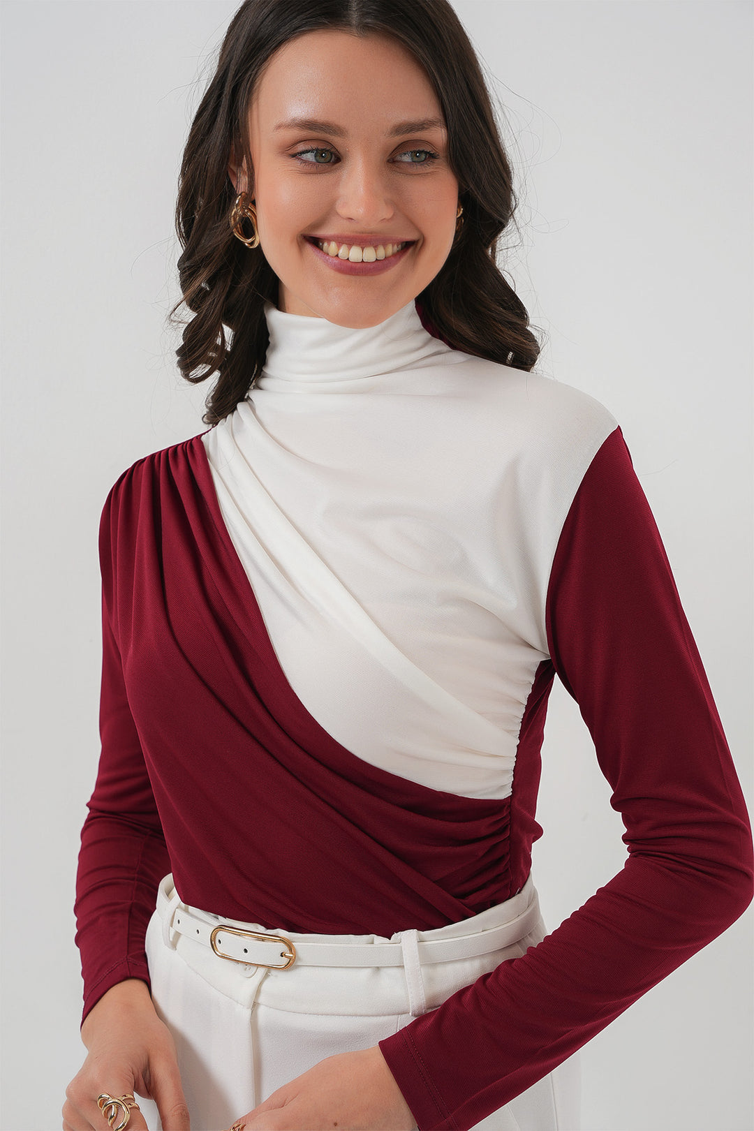 BGD Women Ruffle Detailed Sandy Blouse - Burgundy - East Providence