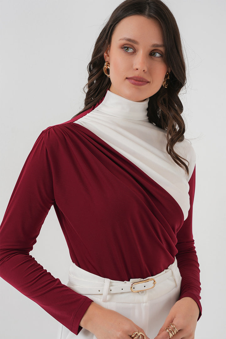 BGD Women Ruffle Detailed Sandy Blouse - Burgundy - East Providence