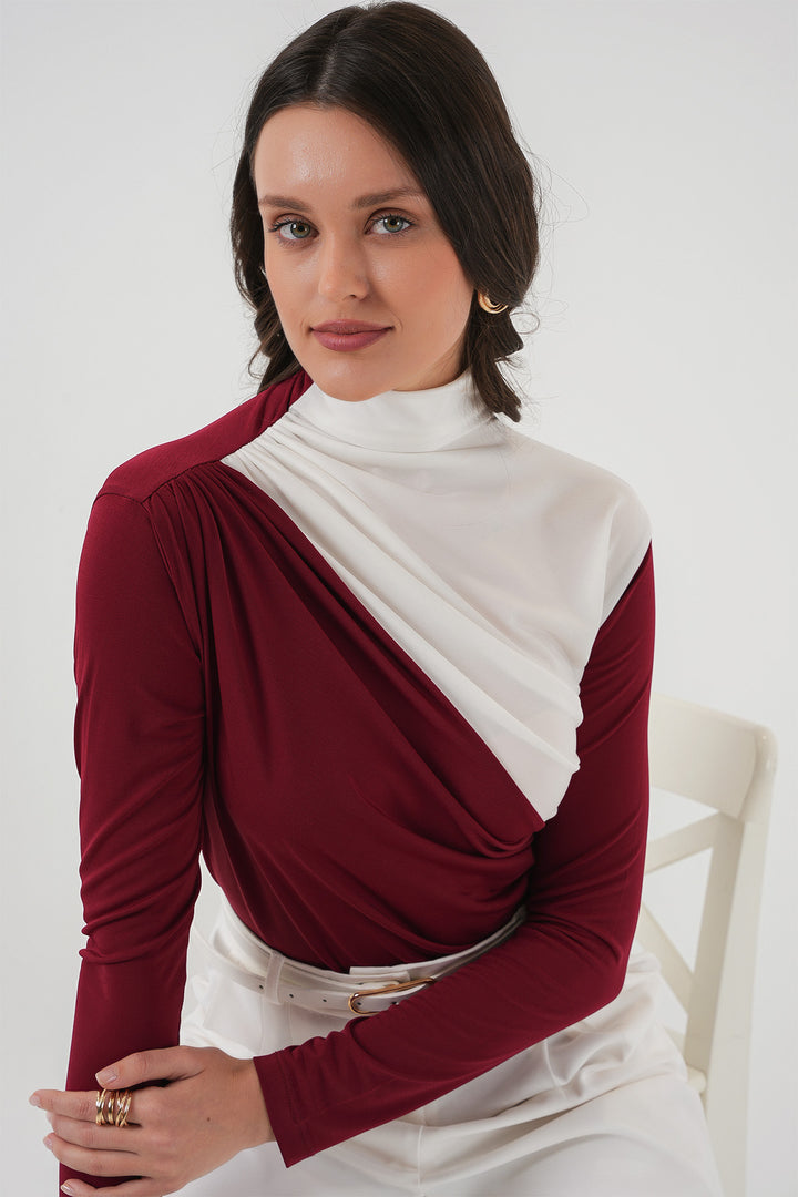 BGD Women Ruffle Detailed Sandy Blouse - Burgundy - East Providence