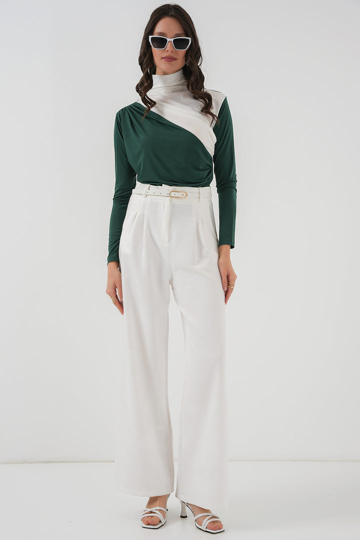 BGD Women Ruffle Detailed Sandy Blouse - Emerald Green - Manzanillo