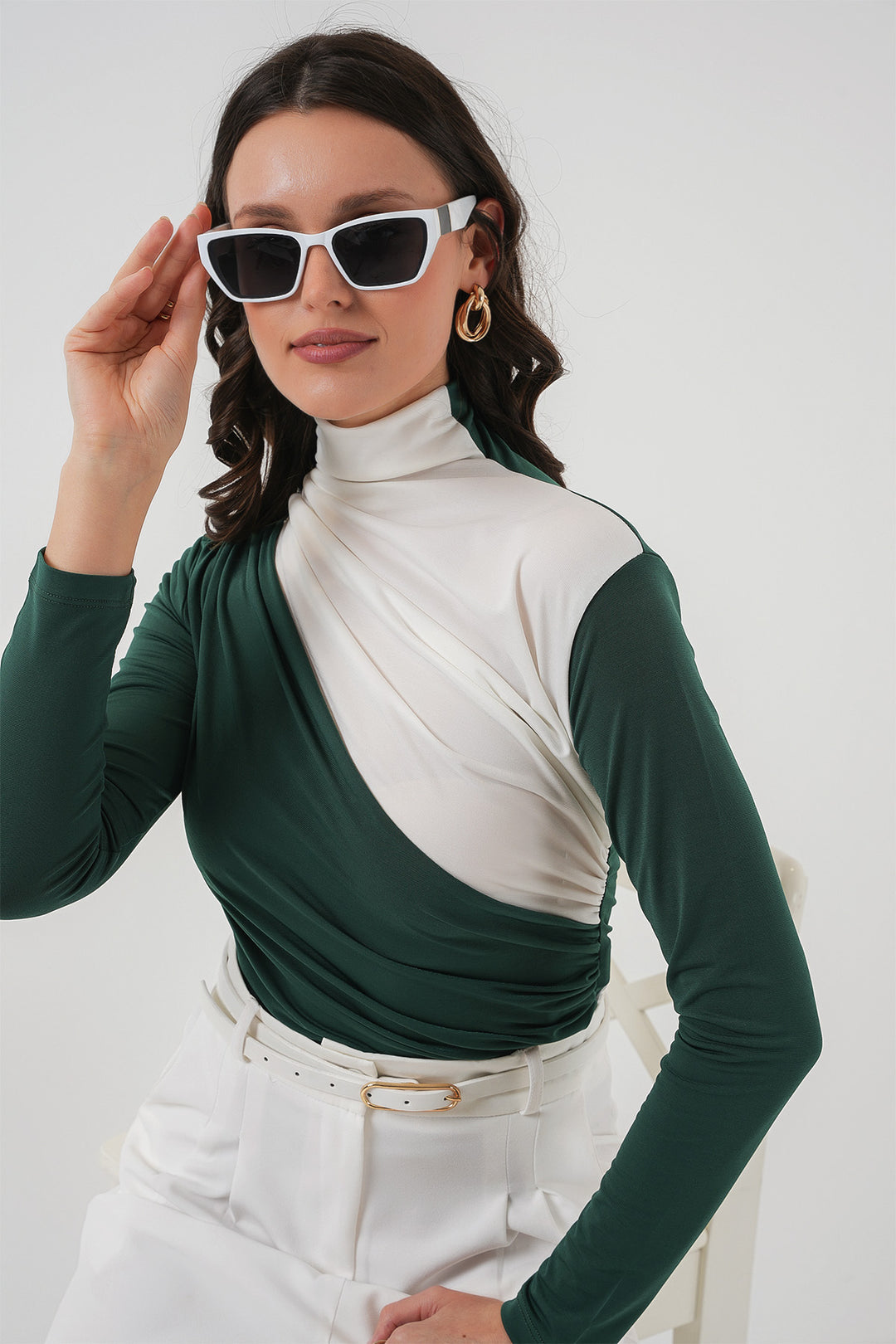 BGD Women Ruffle Detailed Sandy Blouse - Emerald Green - Manzanillo