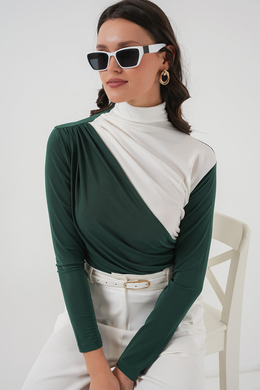 BGD Women Ruffle Detailed Sandy Blouse - Emerald Green - Manzanillo