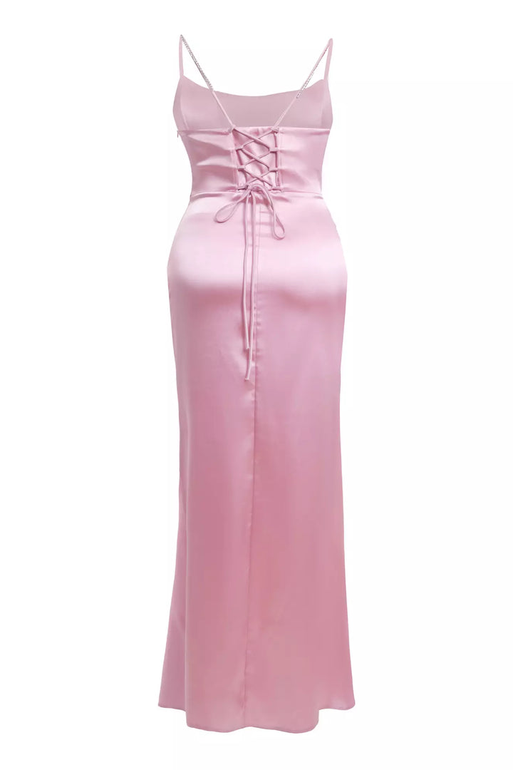FRV Pink plus size satin sleeveless long dress - Paris