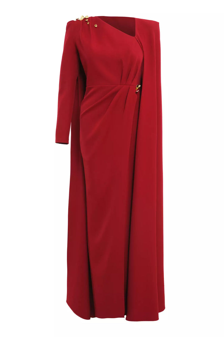 FRV Red plus size crepe long sleeve long dress - Bellevue