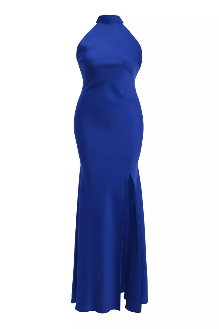 FRV Blue plus size satin sleeveless long dress - Adeje