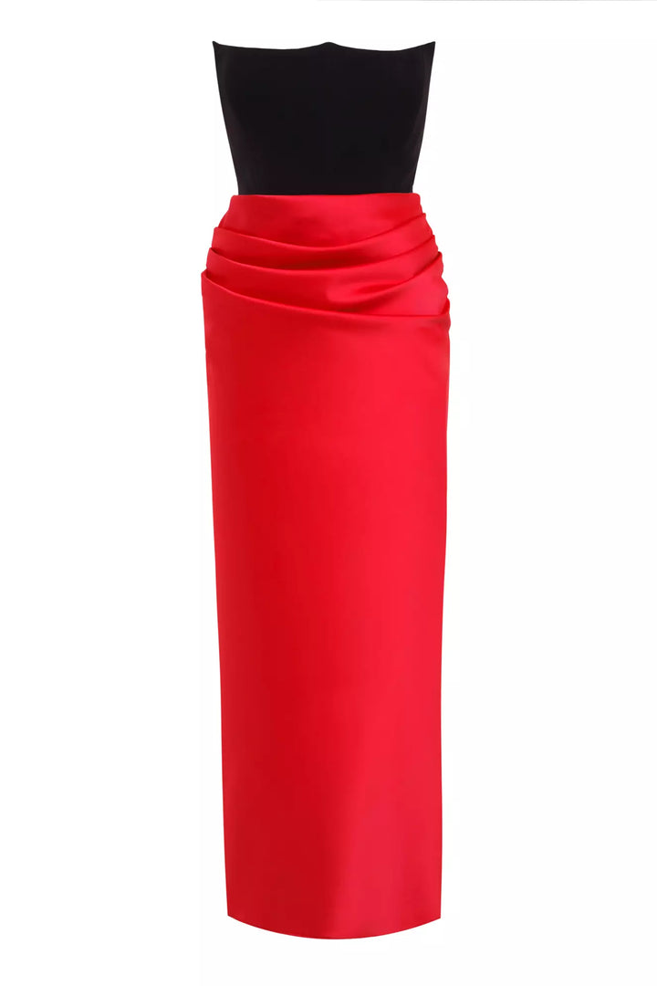 FRV Red plus size satin sleeveless long dress - Valladolid
