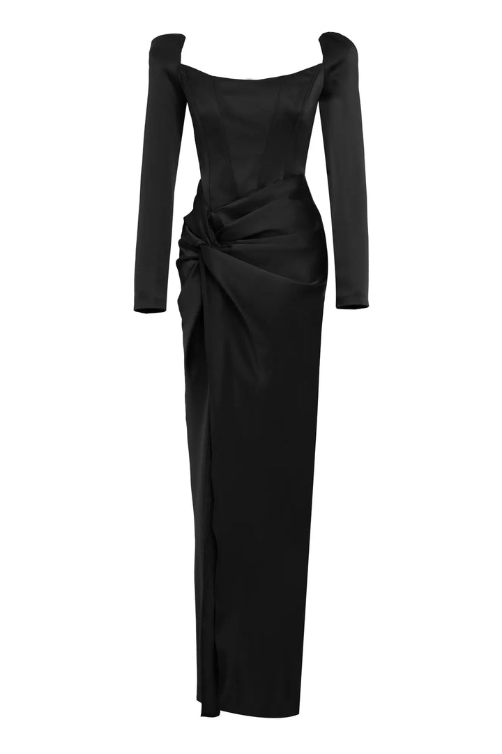FRV Black satin long sleeve long dress - St. Paul