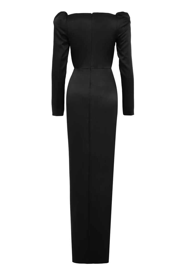 FRV Black satin long sleeve long dress - St. Paul