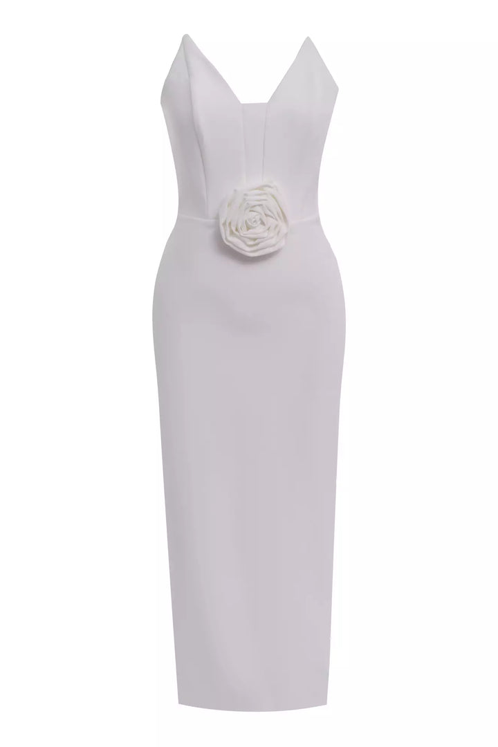 FRV White crepe sleeveless maxi dress - Fastiv