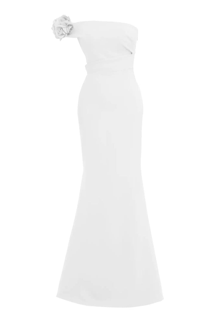 FRV White crepe single sleeve long dress - Tokyo