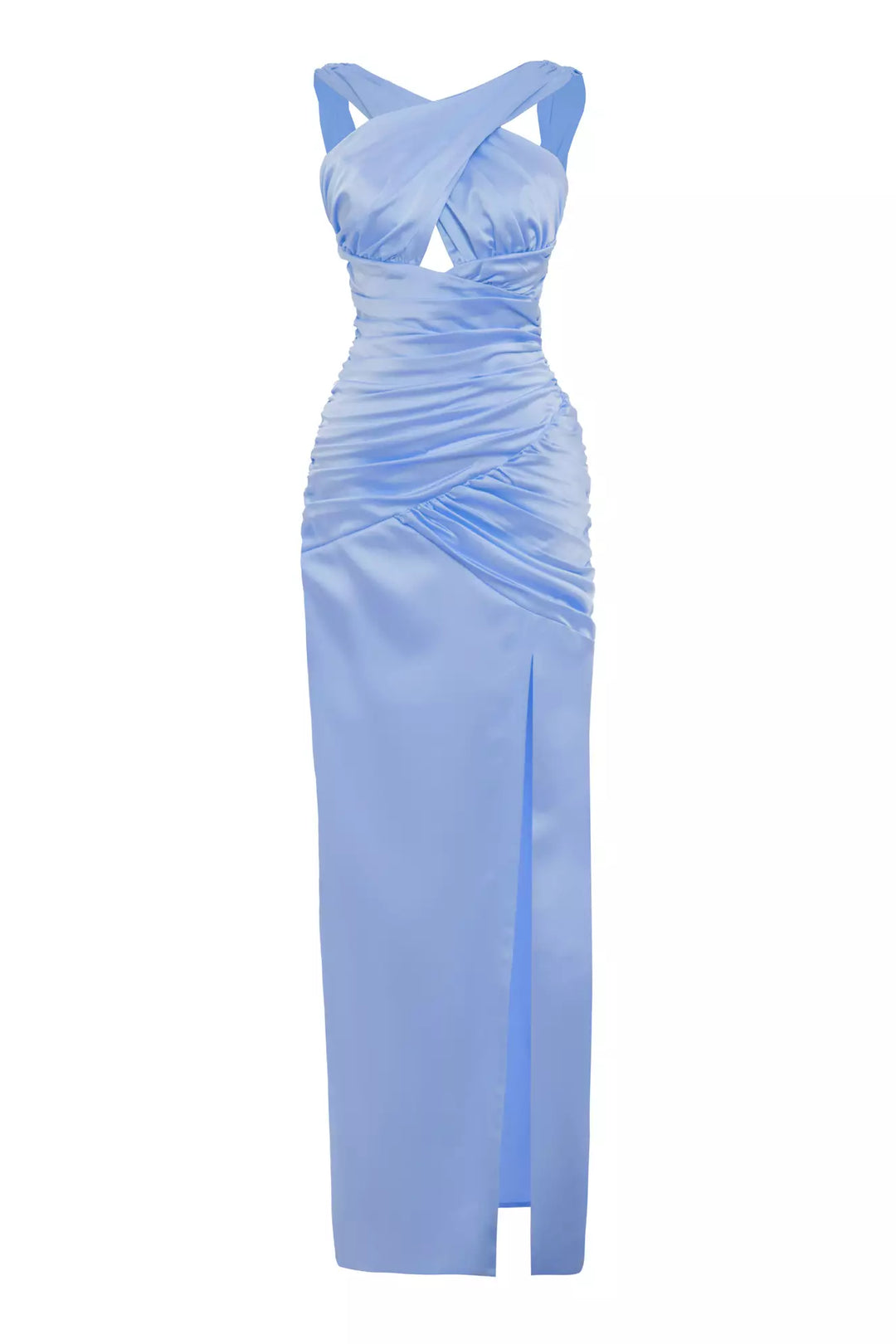 FRV Blue satin sleeveless long dress - Ampelókipoi