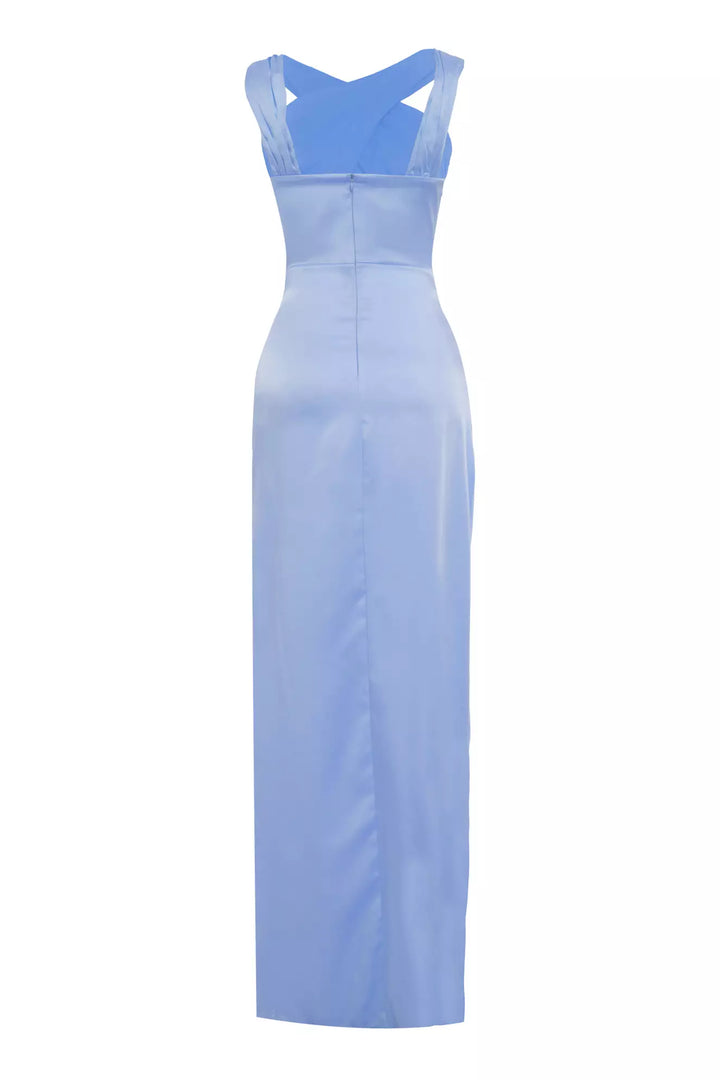 FRV Blue satin sleeveless long dress - Ampelókipoi