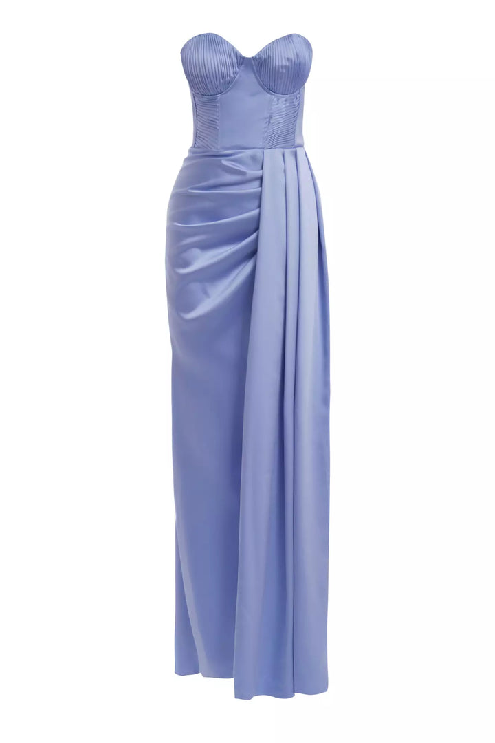 FRV Blue satin strapless long dress - Oosterhout