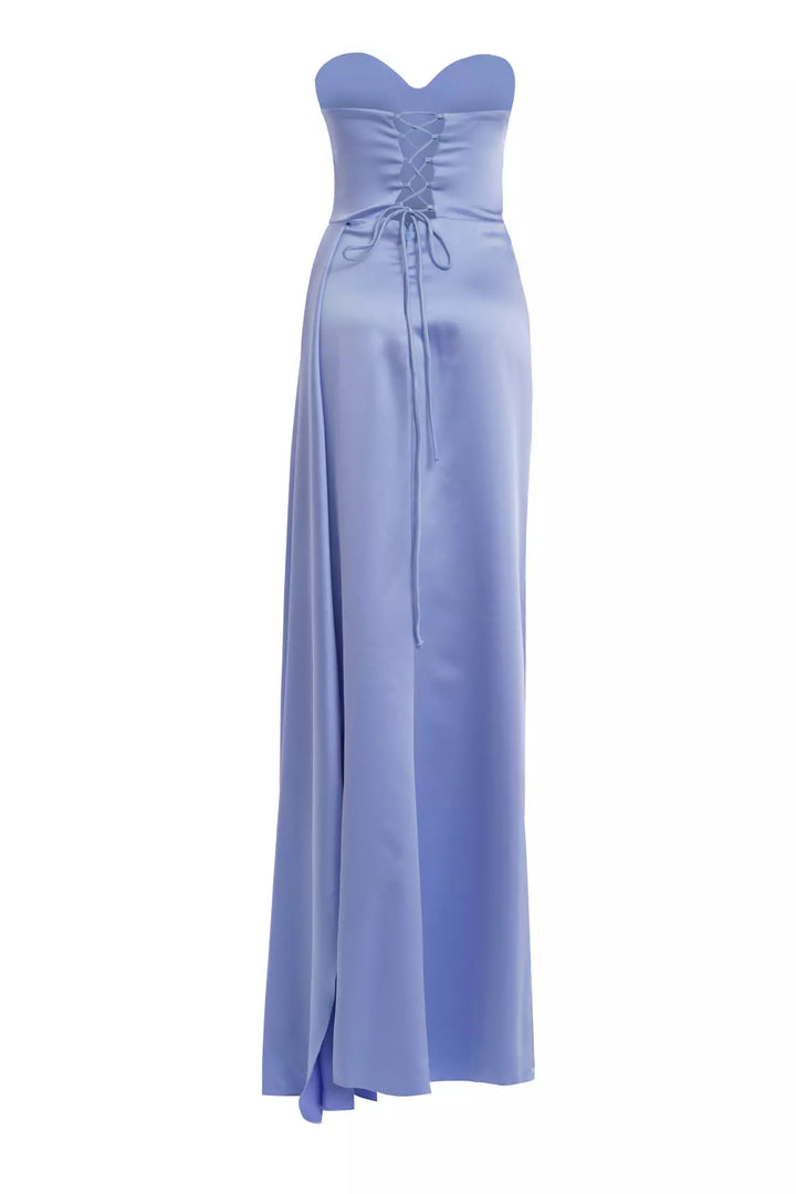FRV Blue satin strapless long dress - Oosterhout