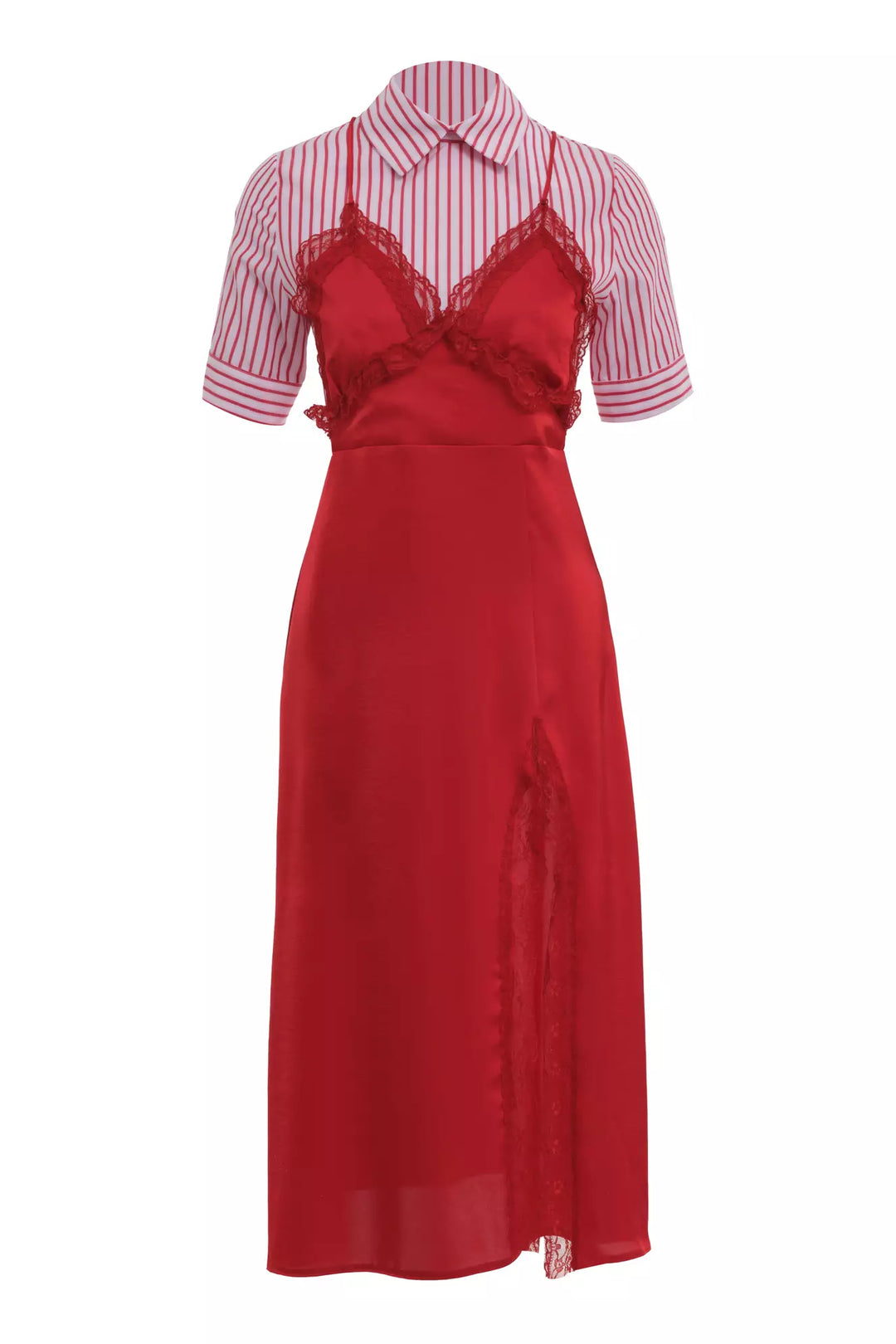 FRV Red satin short sleeve midi dress - Hallandale Beach